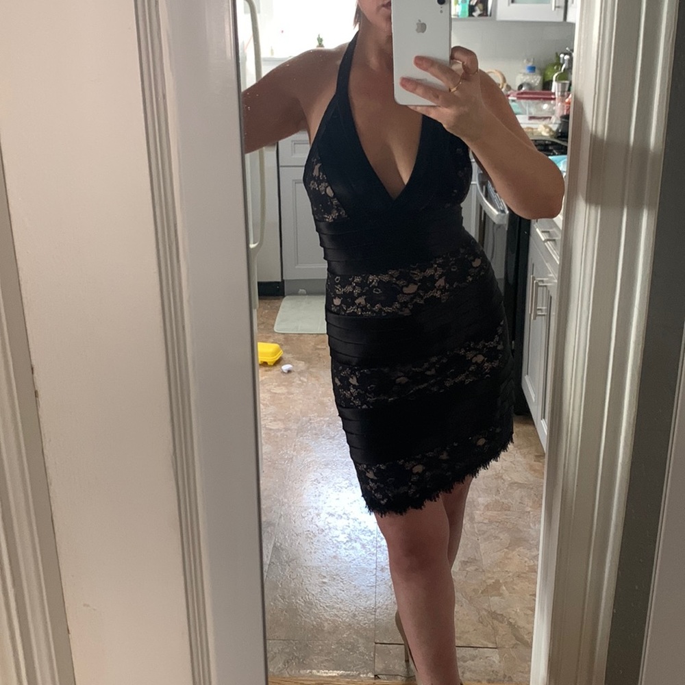 Bcbg maxazria black and nude lace cocktail dress